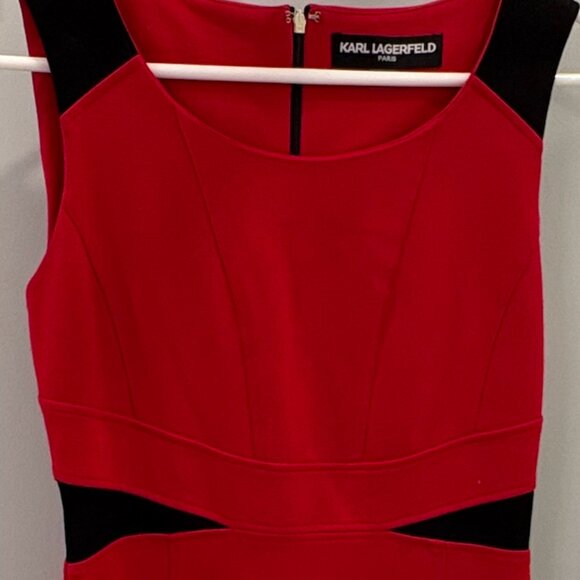 Karl Lagerfeld Paris Red & Black Color Block Sheath Dress - Size 4 - Picture 1 of 6